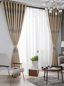 滌綸單片北歐風菱形印花臥室和客廳單面板遮光窗簾 - 黃色 - 查看 3