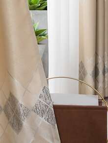 滌綸單片北歐風菱形印花臥室和客廳單面板遮光窗簾 - 黃色 - 查看 4