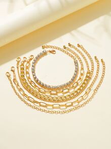6pcs Rhinestone Decor Bracelet - Yellow Gold - View 2