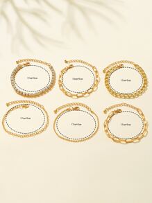 6pcs Rhinestone Decor Bracelet - Yellow Gold - View 3