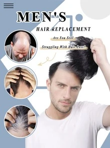 Men Short Straight Synthetic Hair Topper - Black - View 1