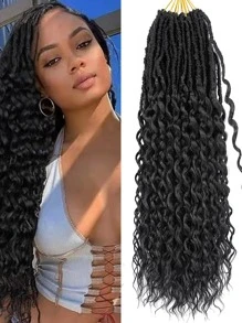 1入組捲髮人造Locs鉤針頭髮，柔軟Locs預環女神Locs鉤針頭髮新Locs捲曲深波浪鉤針Locs合成接發 - 黑色 - 查看 1