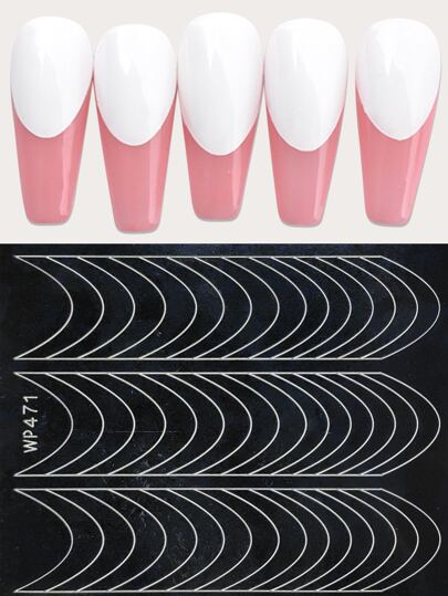 1pc Geometric Pattern French Tip Nail Stickers French Nail Art Airbrush Templates Funny Printing Decal 3D Self-Adhesive Hand Painted French Manicure Decals For Acrylic Nails Decoration,Nail Supplies,Nail Tools,Nail Art Tools,Back To School,Nails,Nail Tools For Press On Nails,Manicure Pedicure Tools