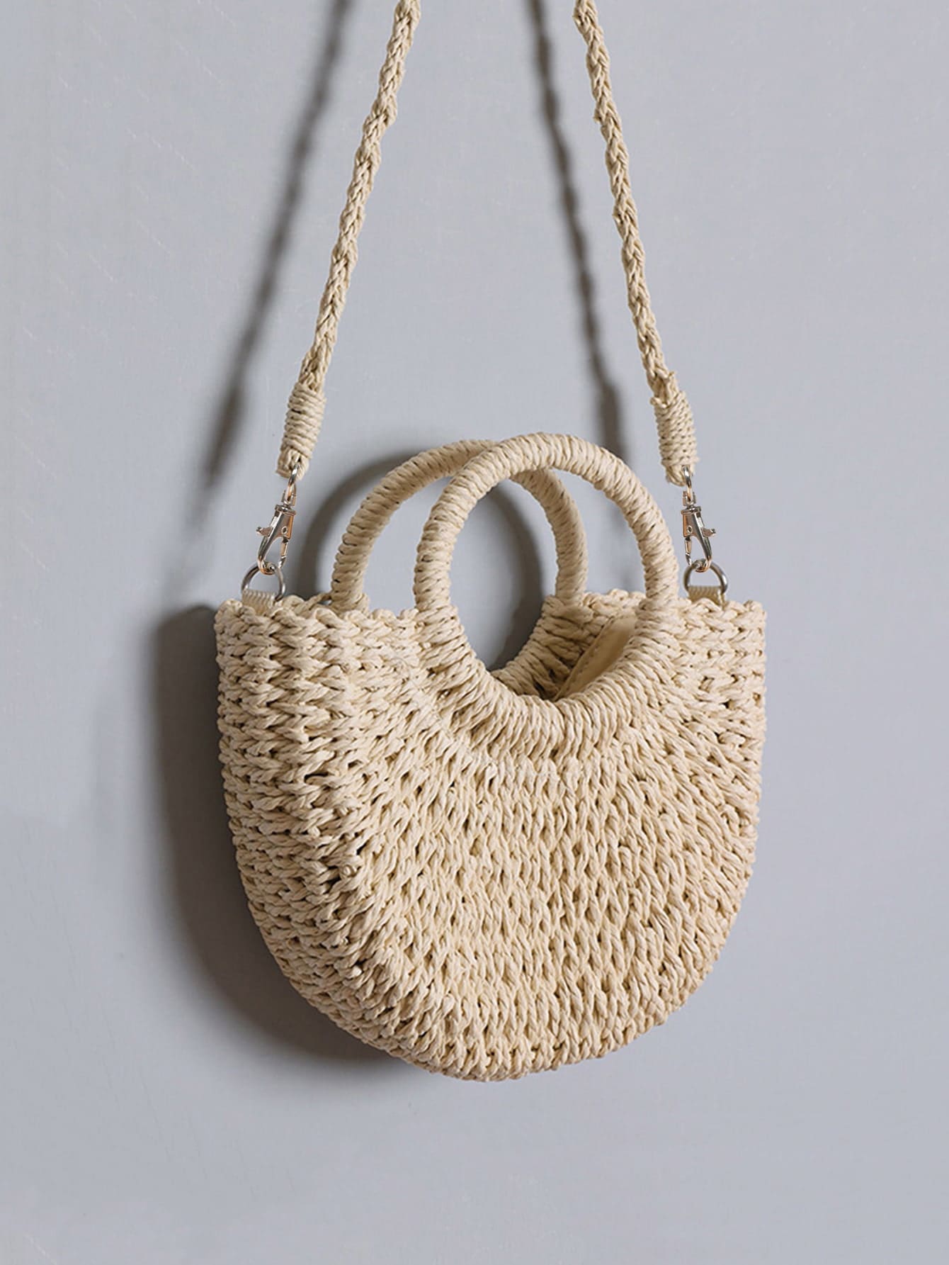 Yogodlns Túi đeo chéo vai đan bằng rơm Daisy Decor Túi xách nhỏ thủ công Túi xách Bohemia Mùa hè - Màu be - Xem 1