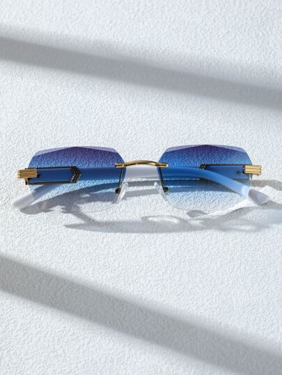 زوج من النظارات البلاستيكية بدون إطار ذات التصميم الهندسي للرجال، نظارات موضة متعددة الألوان مناسبة لحفلات الشاطئ والعطلات الاستوائية على الشاطئ وتصوير الشوارع والمهرجانات بطراز Y2K والعطلات الصيفية على الشاطئ والأنشطة الخارجية والسفر