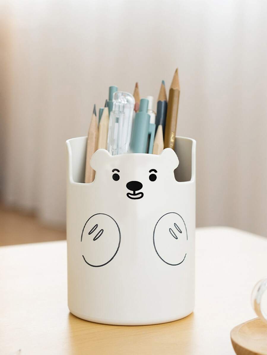 1 giá đỡ bút thiết kế hình gấu hoạt hình - trắng - Xem 1