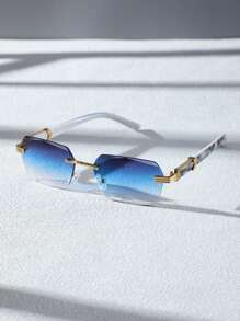 1 par de gafas sin marco de plástico con diseño geométrico para hombres, gafas de moda multicolor adecuadas para fiestas en la playa, vacaciones en playas tropicales, fotografía callejera, festivales con estilo Y2K, vacaciones de verano en la playa, actividades al aire viajes - Multicolor - Ver 2