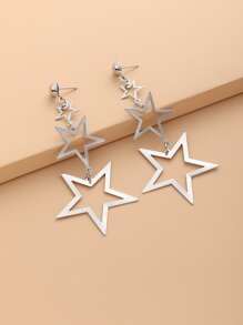 NAIZHU 1對歐美時尚夸張幾何星星長金屬耳環，適用於派對和活動 - 銀色 - 查看 3
