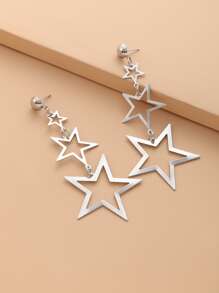 NAIZHU 1對歐美時尚夸張幾何星星長金屬耳環，適用於派對和活動 - 銀色 - 查看 4