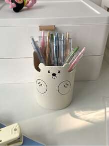 1 giá đỡ bút thiết kế hình gấu hoạt hình - trắng - Xem 4