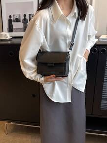 Mini Minimalist Flap Square Bag - Black - View 4