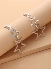 NAIZHU 1對歐美時尚夸張幾何星星長金屬耳環，適用於派對和活動 - 銀色 - 查看 5