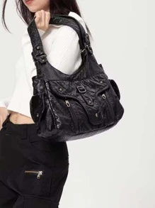 新款复古朋克风格女式摩托车斜挎包，复古腋下单肩包，时尚小众设计，蒸汽朋克，哥特风，女式包，酷女孩街头时尚，非常适合音乐节、音乐会、摇滚风格女式包，街头和日式女式包，新款女士托特包