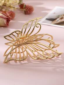 1pc Hollow Out Butterfly Design Metal Hair Claw Street Claw Clips Hair Clips Hair Jaw Clip Hair Clamps Hair Clutch Hair Catcher Clip, School Stuff, College Fall Winter Hair Accessories For Women For Vacation Outfits Woman - Gold - View 5