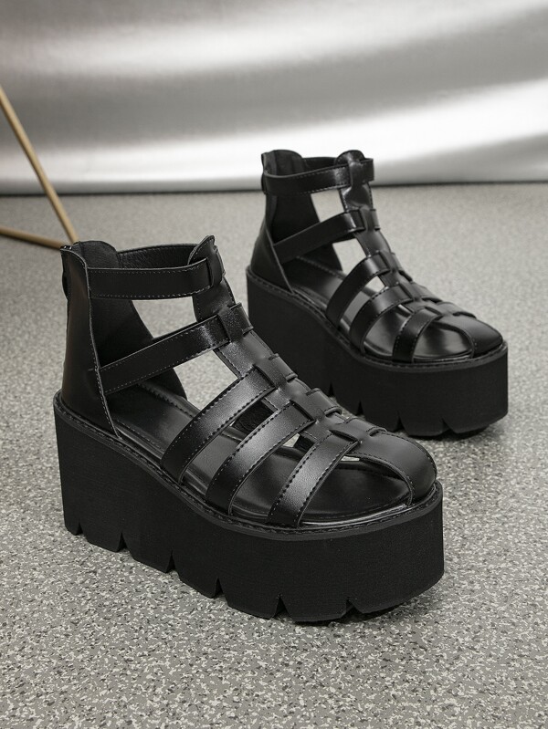 Mujer Sandalias cuña con cremallera trasera vacación negro gladiador