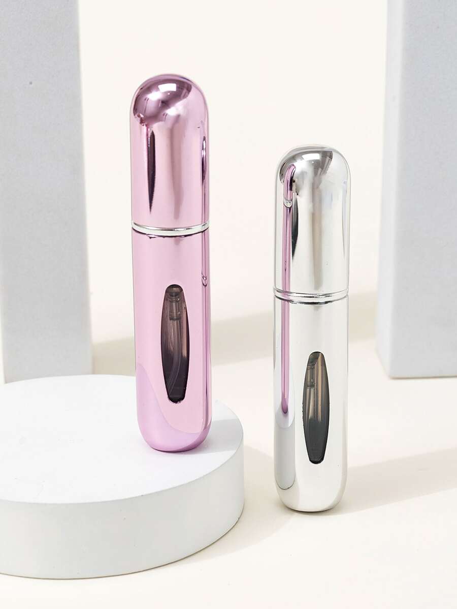 2pcs/Set 5ml Refillable Bottom Fill Perfume Spray Bottles, Pink & Silver, Living Room Home Bedroom Bathroom House Decor, Travel Stuff, Wedding, Party, Birthday, Gifts For Men Mom Dad Friends, New Years, Accessories, Funny Gift - Multicolor - View 1