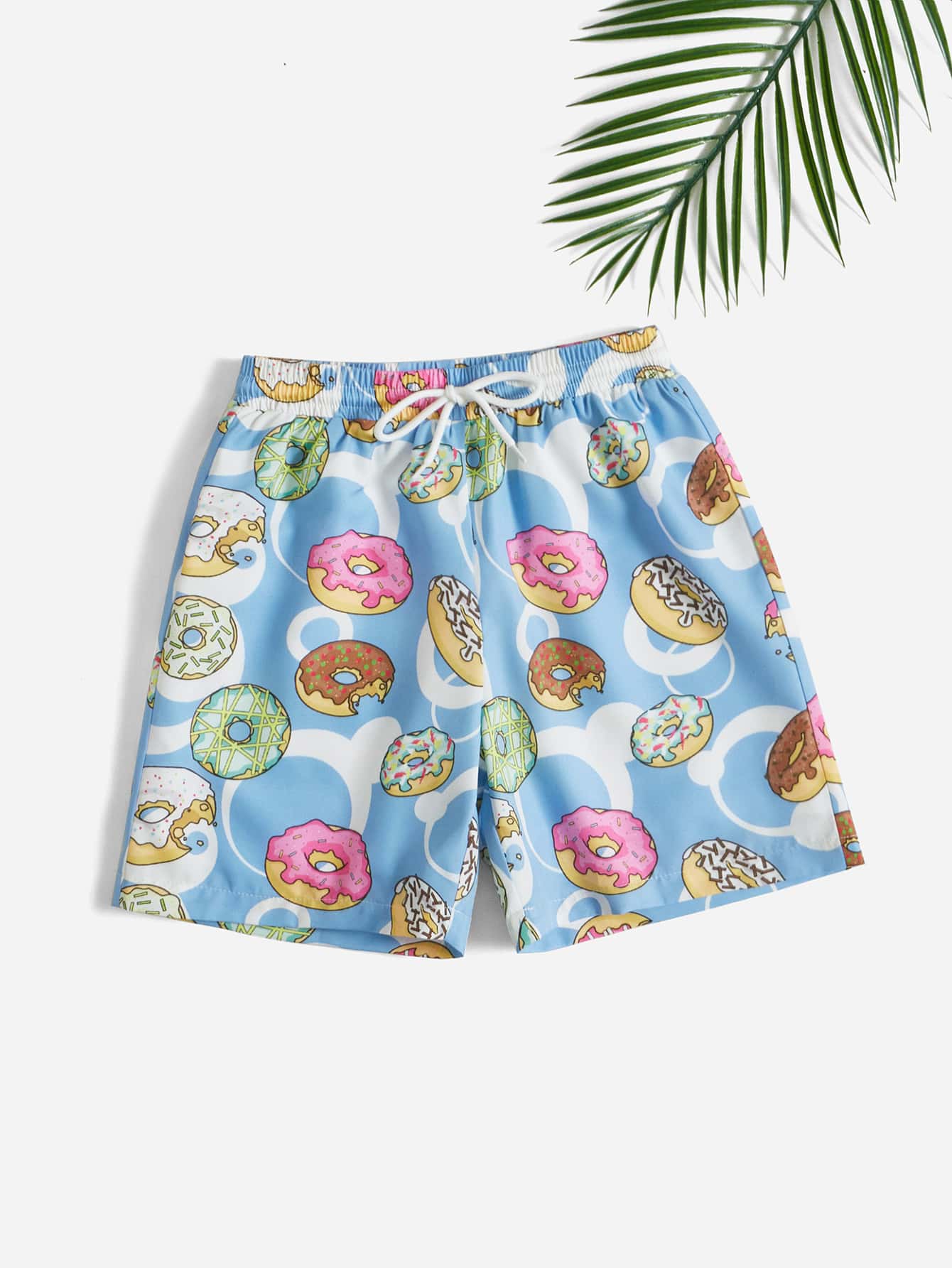 Boys Donuts Print Drawstring Waist Swim Shorts - Blue - View 1