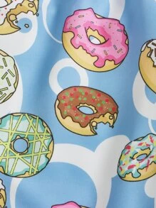 Boys Donuts Print Drawstring Waist Swim Shorts - Blue - View 4