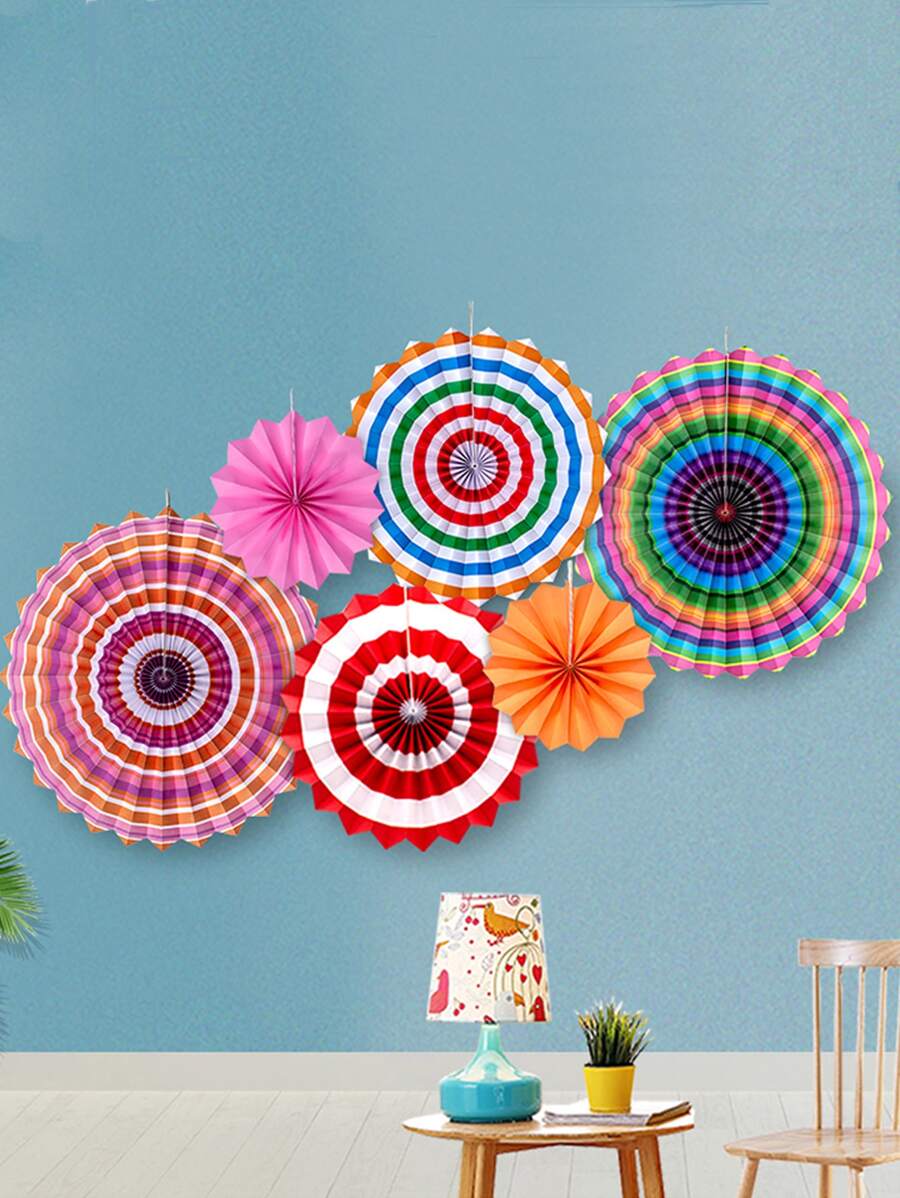 3pcs Decorative Paper Fan, Colorful Hanging Decoration For Party Decor - Khaki - View 1