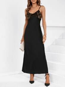 SHEIN BAE Contrast Sequin Cami Dress - Black - View 1