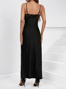 SHEIN BAE Contrast Sequin Cami Dress - Black - View 2