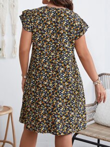 SHEIN VCAY Plus Ditsy Floral Print Butterfly Sleeve Dress - Multicolor - View 2
