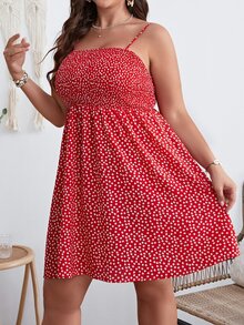 Dreamara Plus Ditsy Floral Print Cami Dress - Red - View 5