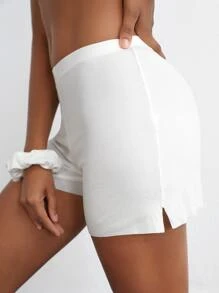 Ocili Leisure SHEIN X Rybka Twins  Soft Triangle Bralette & Shorts & Scrunchie Set Breathable-White - White - View 7