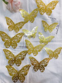 12入組蝴蝶設計蛋糕裝飾 - 金色 - 查看 3