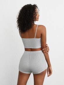 Ocili Soft Ribbed Knit Slip & Shorts Set Breathable-Grey - Grey - View 2