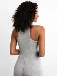 彈性佳舒適的麻花編混紡直領坦克背心 - 灰色 - 查看 2