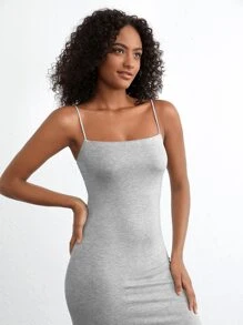 Ocili Đầm Cami Lounge cổ vuông mịn màng & thoải mái dệt trơn bên hông - Melange Grey - Màu Xám nhạt - Xem 7