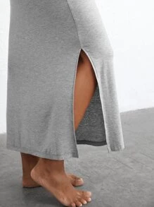Ocili Đầm Cami Lounge cổ vuông mịn màng & thoải mái dệt trơn bên hông - Melange Grey - Màu Xám nhạt - Xem 8