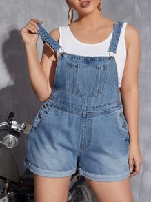 SHEIN EZwear Plus Roll Up Hem Denim Overall Romper Without Tank Top