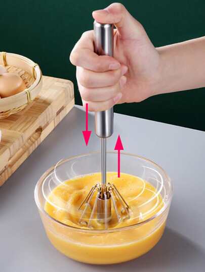 1pc Semi-automatic Rotary Egg Beater, Stainless Steel Egg Whisk, Kitchen Tools,Hand Press Whisk, Home Baking Tools, Cream Egg Hand Mixer Push Whisk Blender For Home - Versatile Tool For Egg Beater, Milk Frother, Hand Push Mixer Stirrer - Kitchen Utensil For Blending, Whisking, Beating