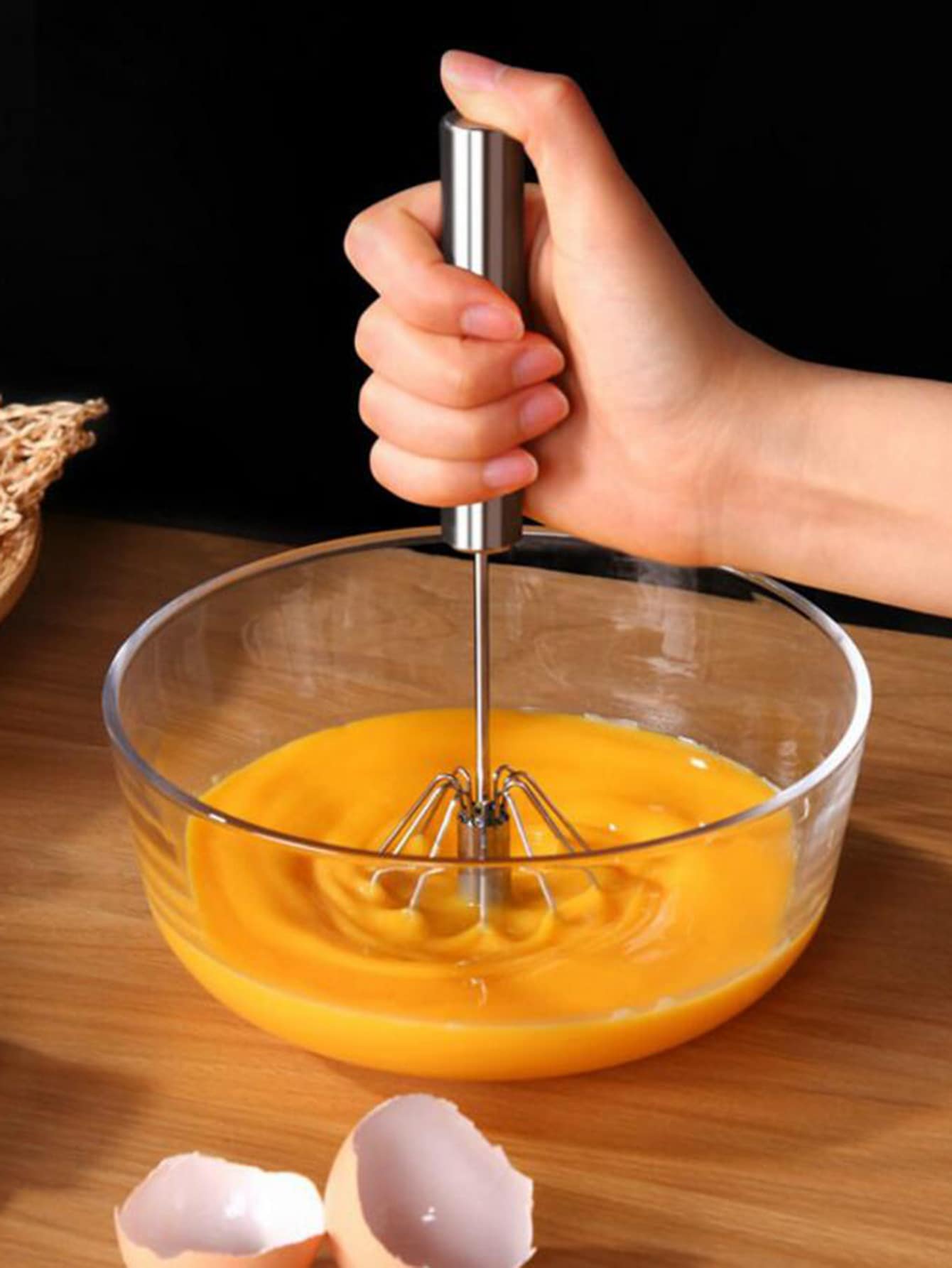 1pc Semi-automatic Rotary Egg Beater, Stainless Steel Egg Whisk, Kitchen Tools,Hand Press Whisk, Home Baking Tools, Cream Egg Hand Mixer Push Whisk Blender For Home - Versatile Tool For Egg Beater, Milk Frother, Hand Push Mixer Stirrer - Kitchen Utensil For Blending, Whisking, Beating