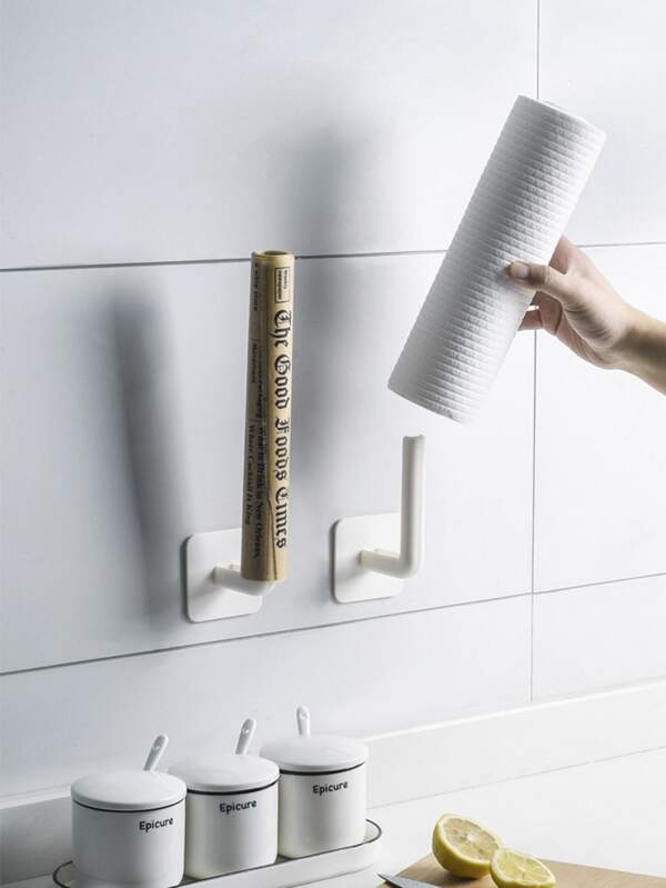 1pc Plastic Paper Towel Holder, Minimalist White Wall Mounted Paper