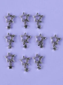 10 chiếc Mặt dây chuyền hình ngôi sao bằng hợp kim đơn giản và đáng yêu để tự làm trang trí móng tay cho phụ nữ, với hình ngôi sao năm cánh và trang trí kim cương giả đính theo phong cách Hàn Quốc và Nhật Bản. Thích hợp cho sử dụng hàng ngày, kỳ nghỉ, đi lại. - Bạc - Xem 4