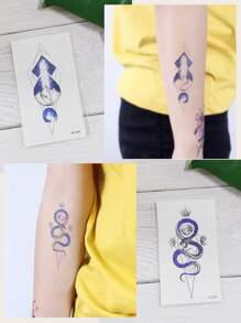 15 Pegatinas De Tatuajes De Animales Impermeables Con Estilo De Pintura China Con Coloridos Pulpos, Ballenas, Serpientes, Conejos, Grullas, Rosas, Flores Y Otros Patrones Bajo Un Cielo Que Cambia Gradualmente De Color. - Multicolor - Ver 6