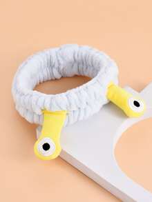 1pc Light Blue Bath Headband, Cute Polyester Cartoon Eye Decor Facial Makeup Headband For Bathroom - Blue - View 4