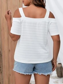 SHEIN LUNE Áo thun Plus size màu trơn Giải trí - trắng - Xem 2