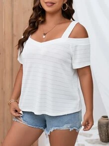 SHEIN LUNE Áo thun Plus size màu trơn Giải trí - trắng - Xem 4