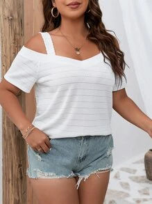 SHEIN LUNE Áo thun Plus size màu trơn Giải trí - trắng - Xem 5