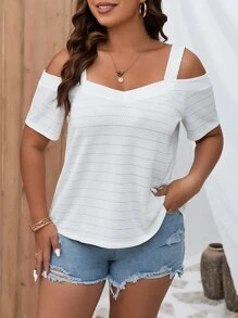 SHEIN LUNE Áo thun Plus size màu trơn Giải trí - trắng - Xem 6