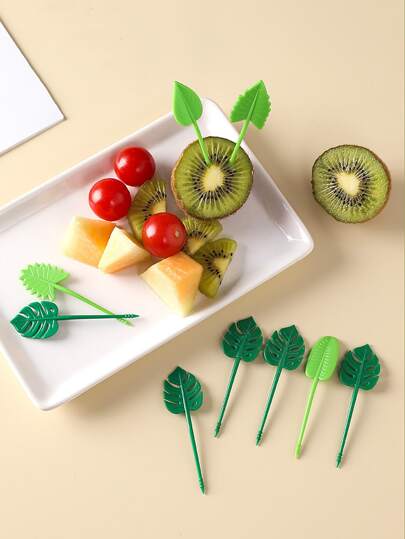 10入組/套ABS叉子創意熱帶樹葉設計迷你廚房水果叉