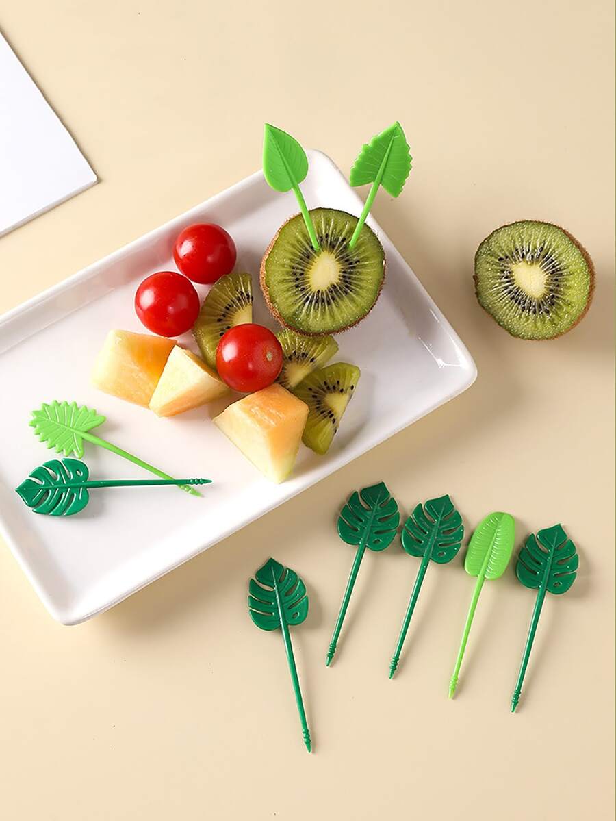 10入組/套ABS叉子創意熱帶樹葉設計迷你廚房水果叉 - 彩色 - 查看 1