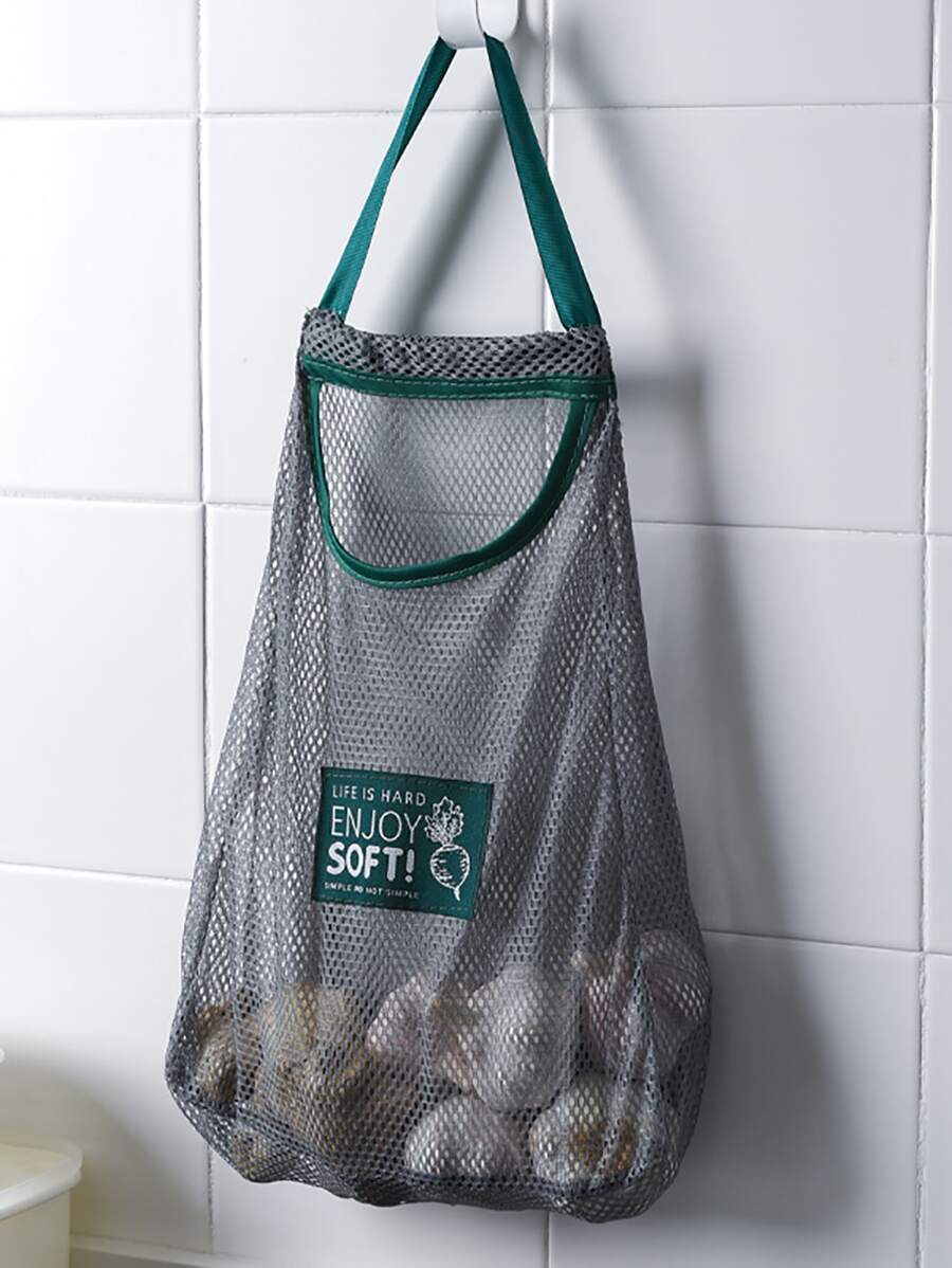 1 Túi Polyester Treo Lưu Trữ Túi Lưới, Khẩu Hiệu Hiện Đại Miếng Dán Trang Trí Thoáng Khí Rỗng Ra Có Thể Tái Sử Dụng Treo Túi Lưới Lưu Trữ Cho Nhà Bếp - Xám - Xem 1