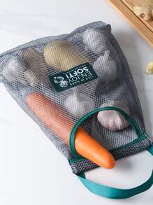 1 Túi Polyester Treo Lưu Trữ Túi Lưới, Khẩu Hiệu Hiện Đại Miếng Dán Trang Trí Thoáng Khí Rỗng Ra Có Thể Tái Sử Dụng Treo Túi Lưới Lưu Trữ Cho Nhà Bếp - Xám - Xem 3