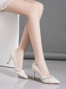 2025秋冬季时尚优雅水钻装饰尖头高跟鞋，优雅高贵 - 米色 - 查看 3