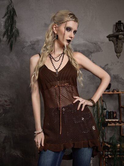 Robe Pull Unicolore À Volants Ajouré